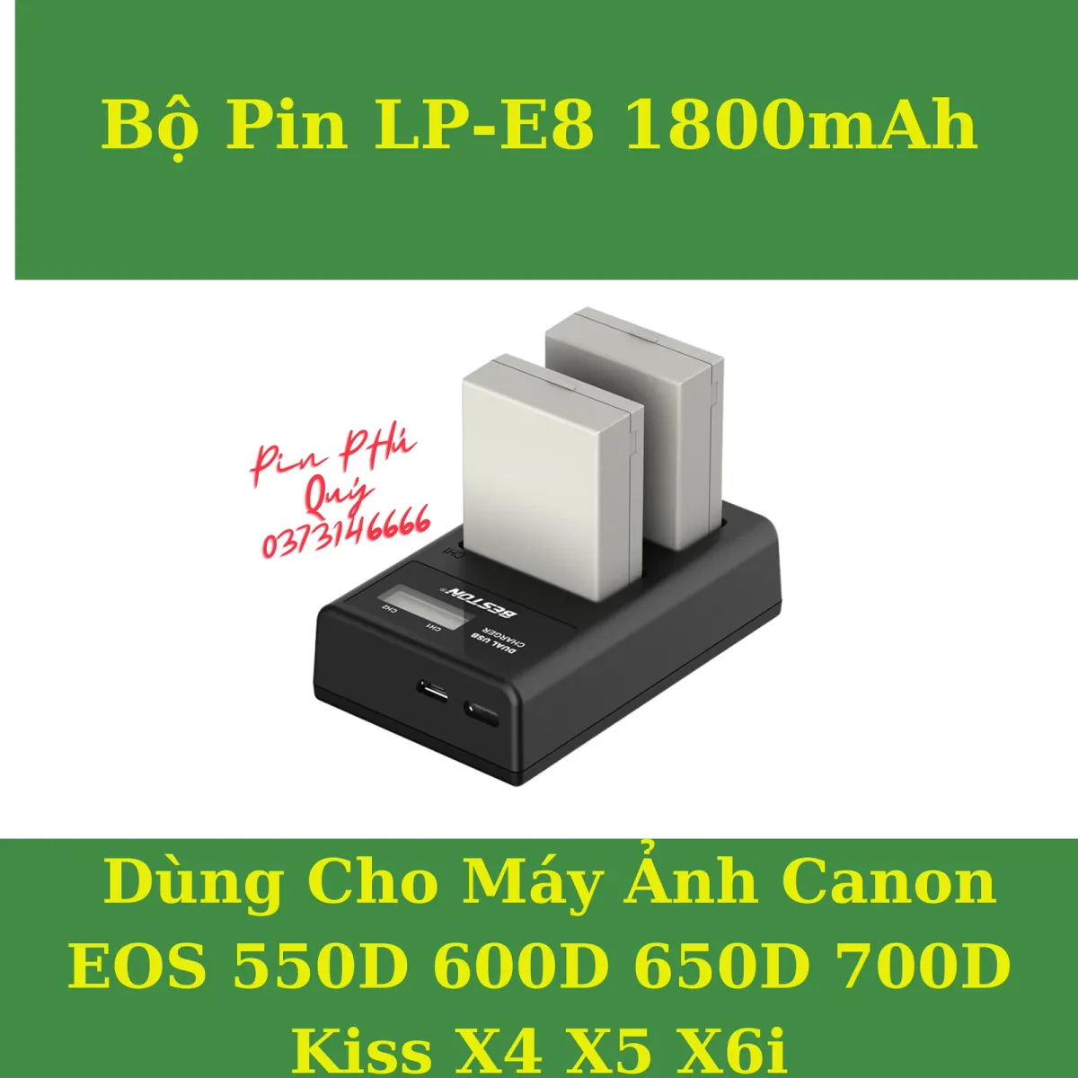 Bộ Pin LP-E8 1800mAh - Pin Phú Quý
