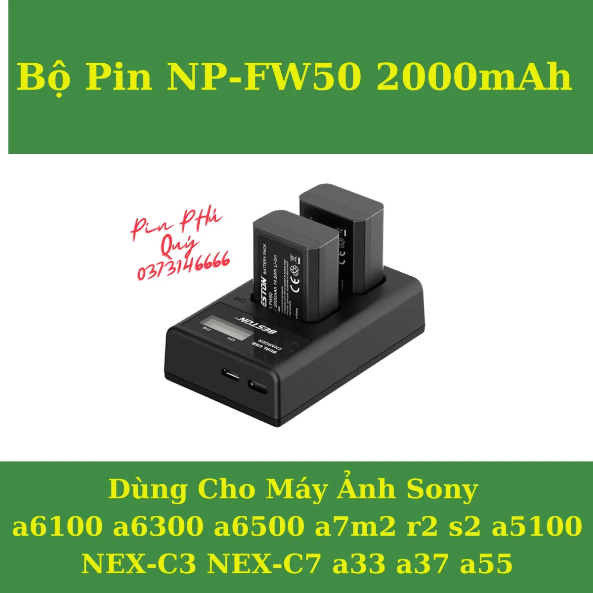 Bộ Pin NP-FW50 2000mAh - Pin Phú Quý