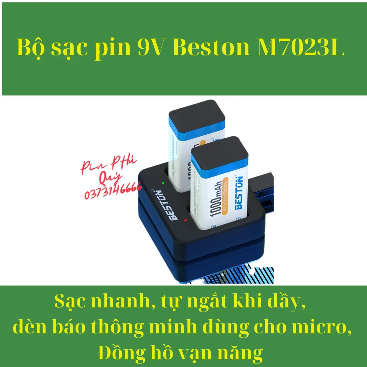 Bộ pin sạc 9V Beston M7023 Ni-MH/Lithium - Pin Phú Quý