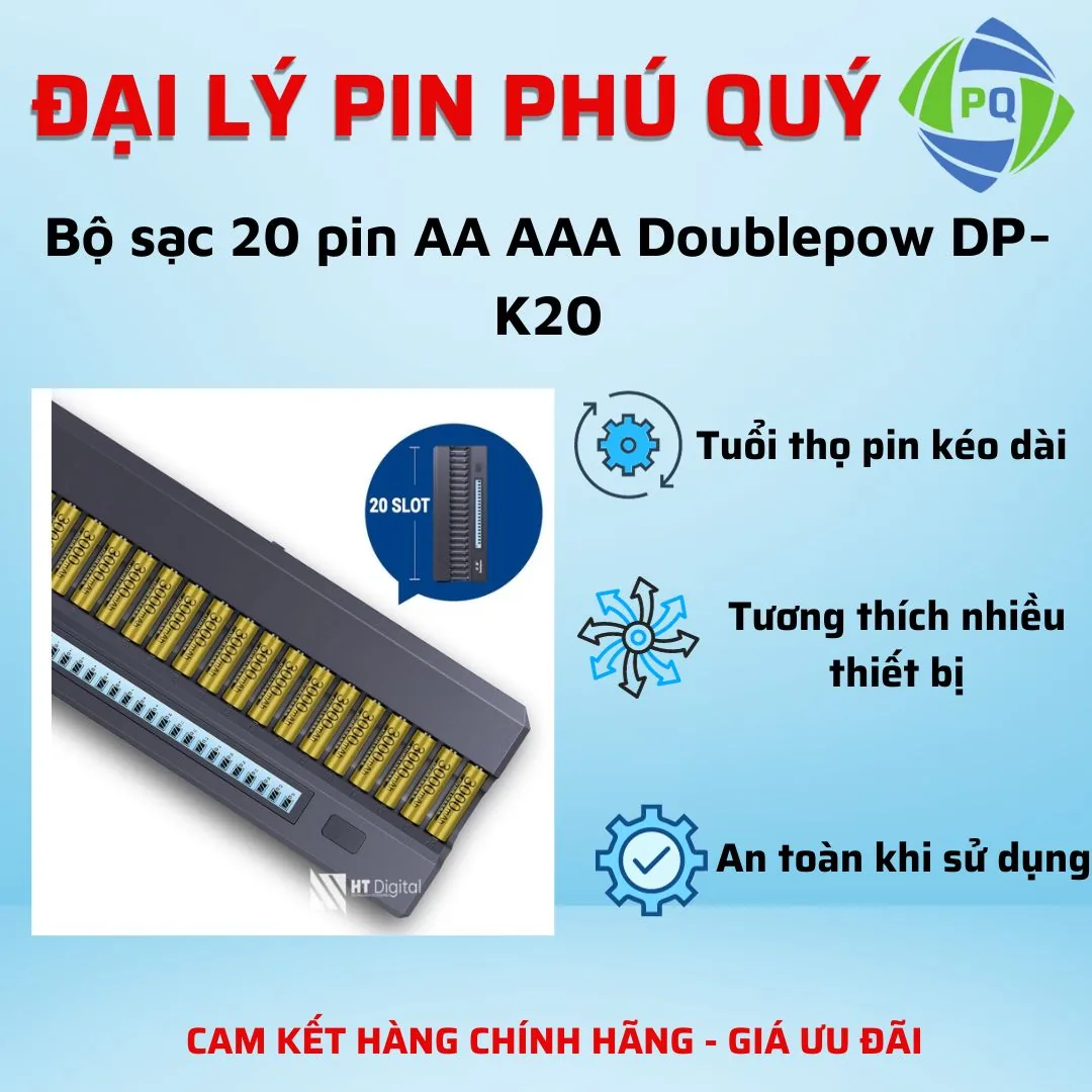 Bộ sạc 20 pin AA AAA sạc nhanh, tự ngắt Doublepow DP-K20