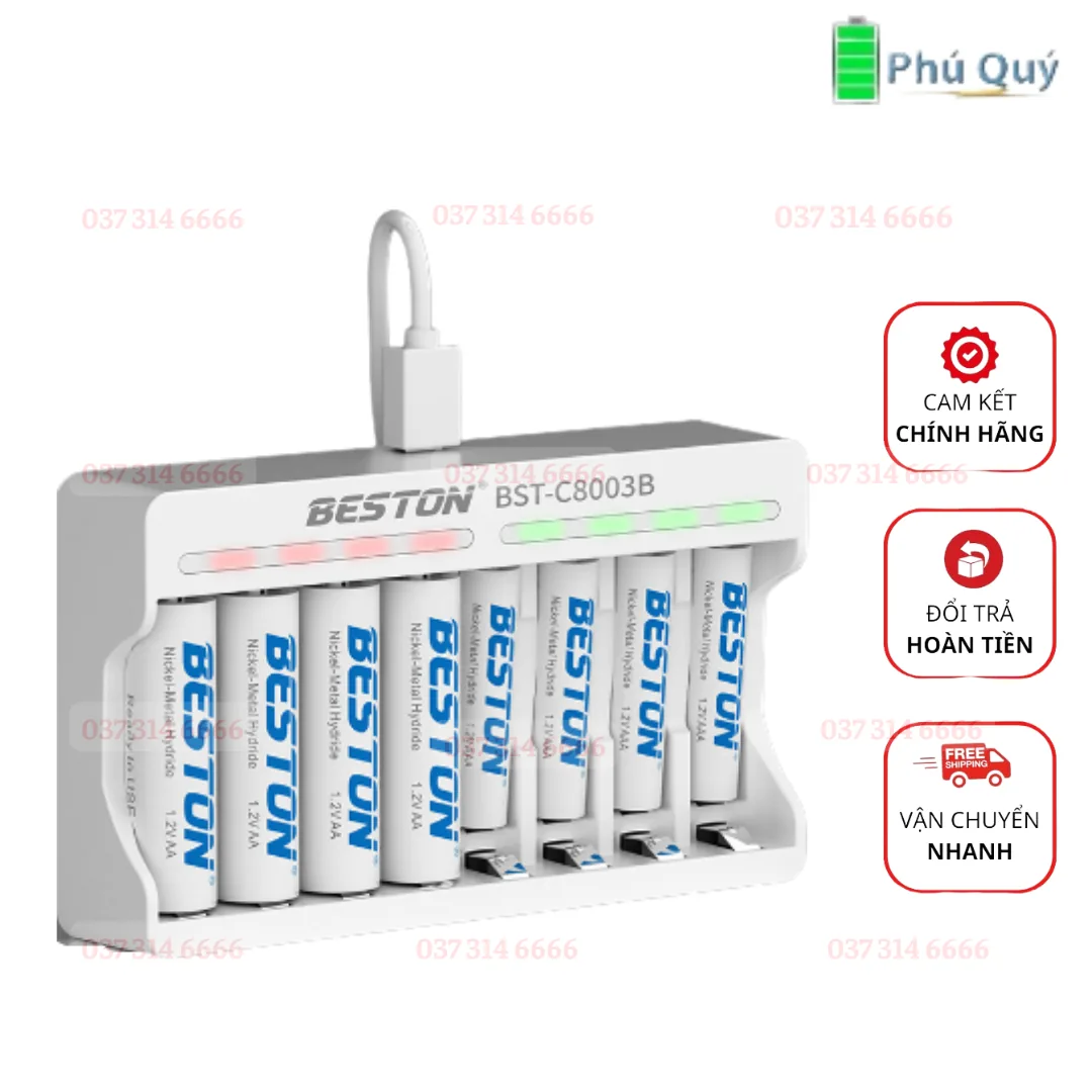 Bộ sạc Beston 8 khe dùng cho pin AA/AAA - Pin Phú Quý