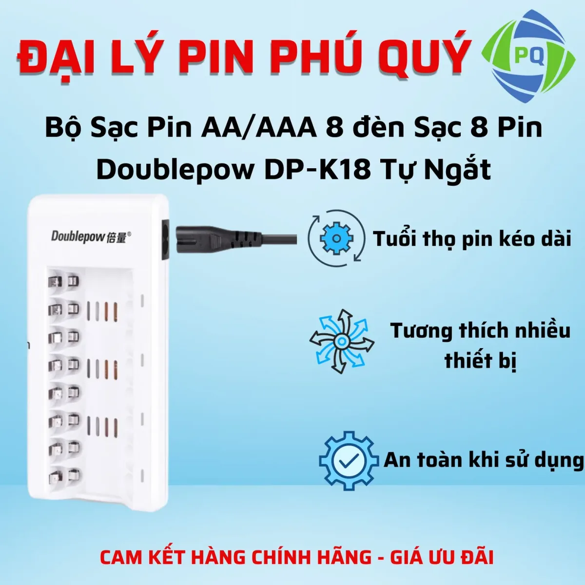 Bộ sạc pin aa aaa 8 pin doublepow