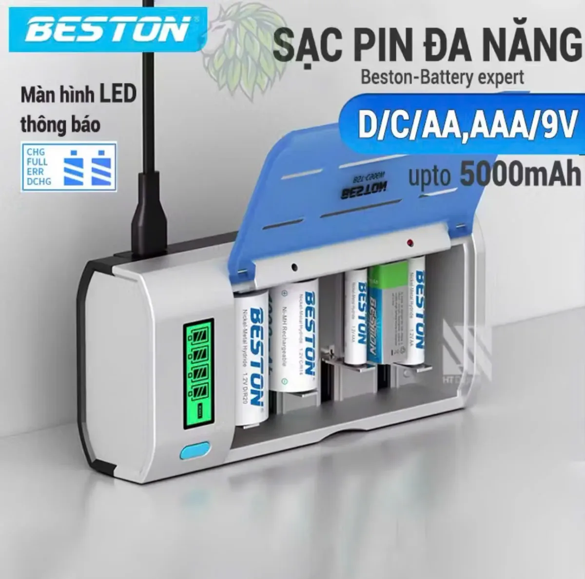 Bộ sạc pin đa năng Beston C906W/C821BW Tự Ngắt có màn hình sạc nhiều loại pin