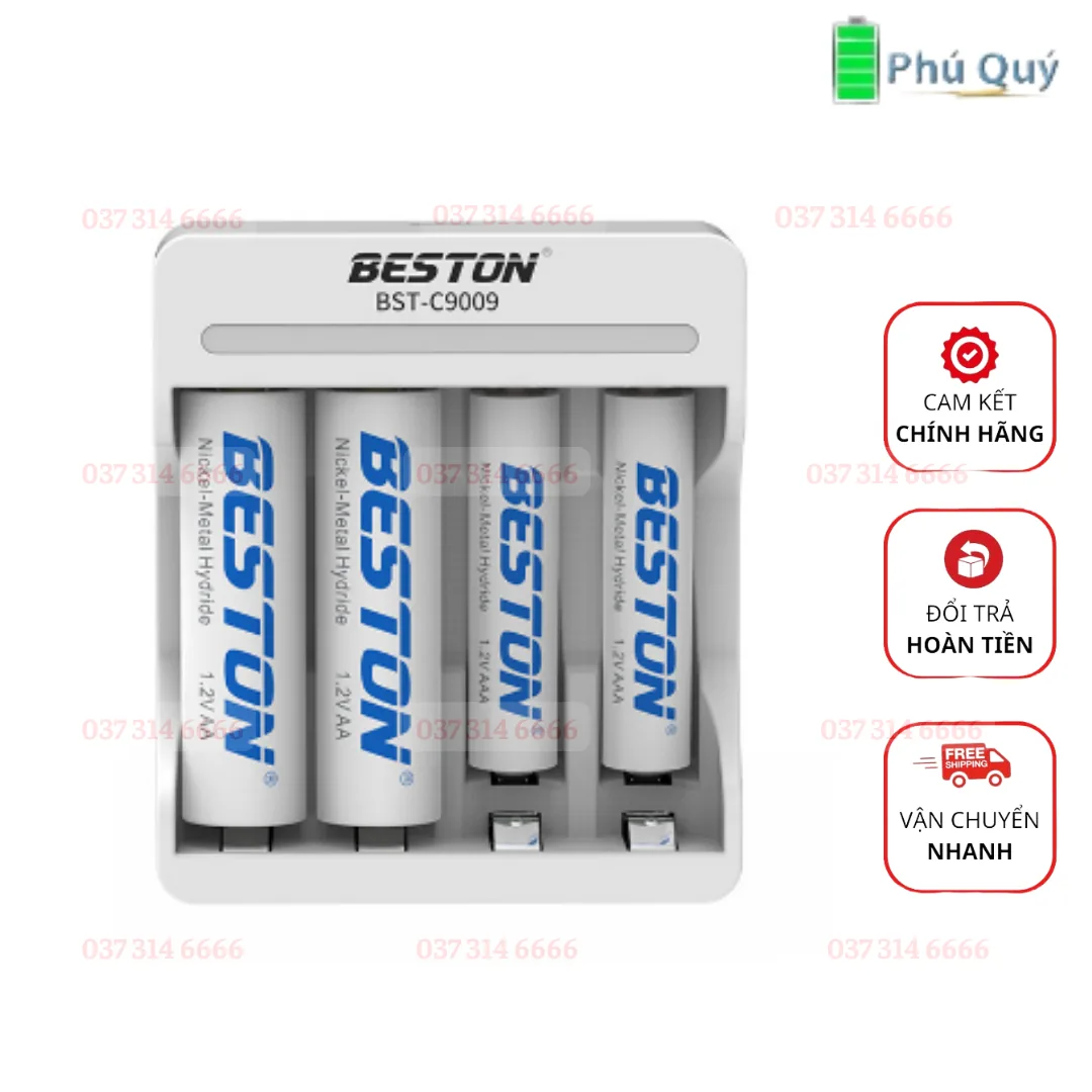 Bộ sạc pin sạc beston AA/AAA -khe cắm hỗ trợ sạc hỗn hợp - Pin Phú Quý