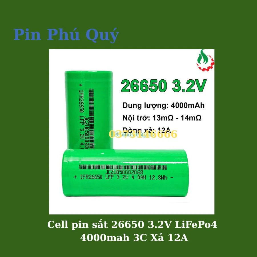 Pin sắt 26650 3.2vont, Cell pin sắt 26650 3.2V LiFePo4 2500mah 15C Xả 40A