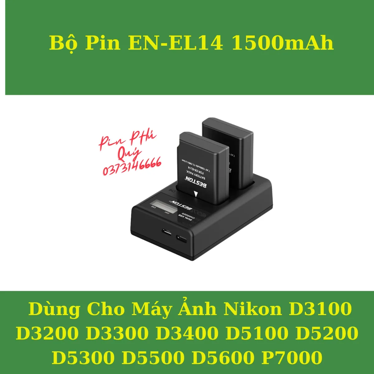 Dock Sạc 2 + 2 Pin Nikon EN-EL14 Beston - Pin Phú Quý