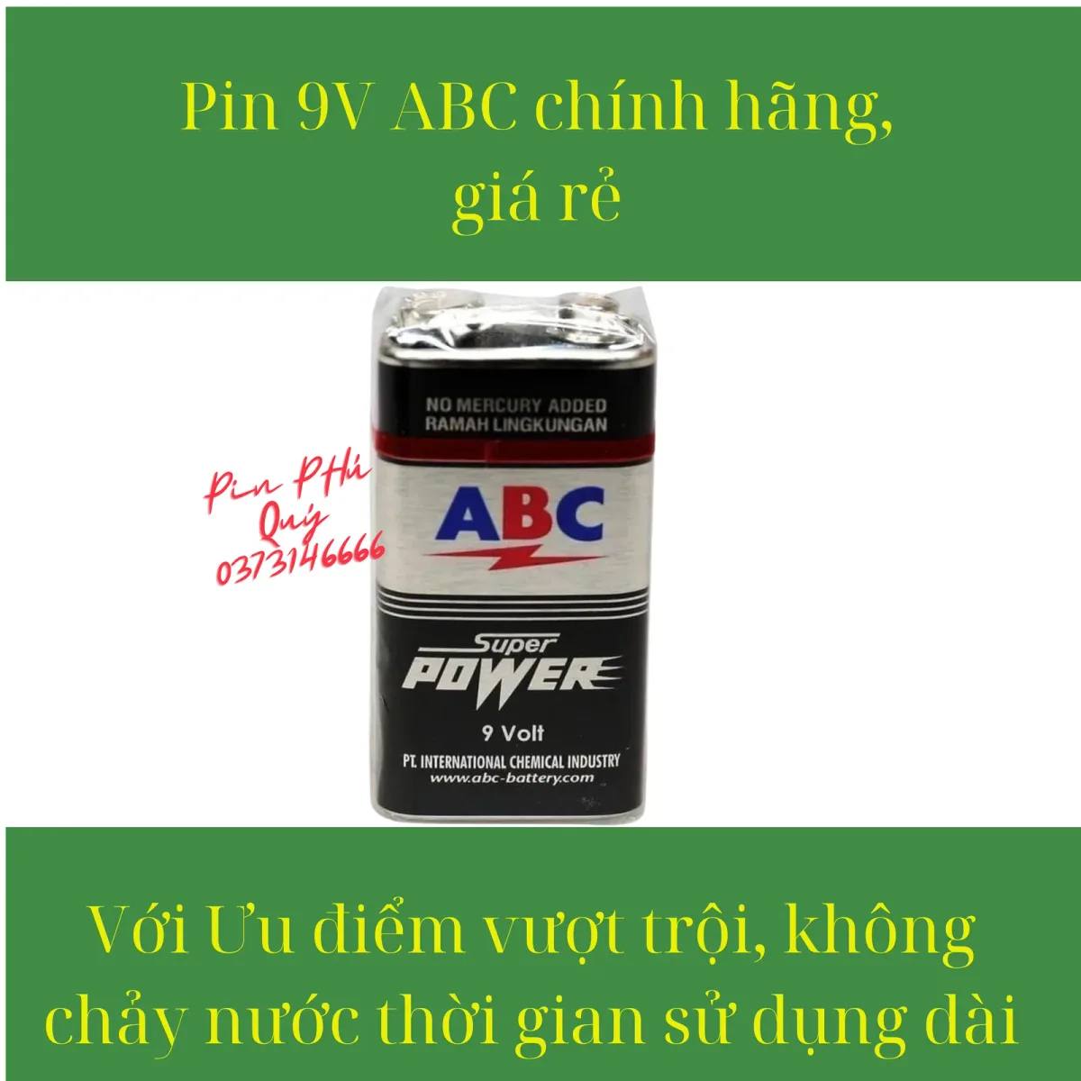 Pin Vuông (9v) ABC 1.5V vỉ 1 viên chính hãng - Pin Phú Quý