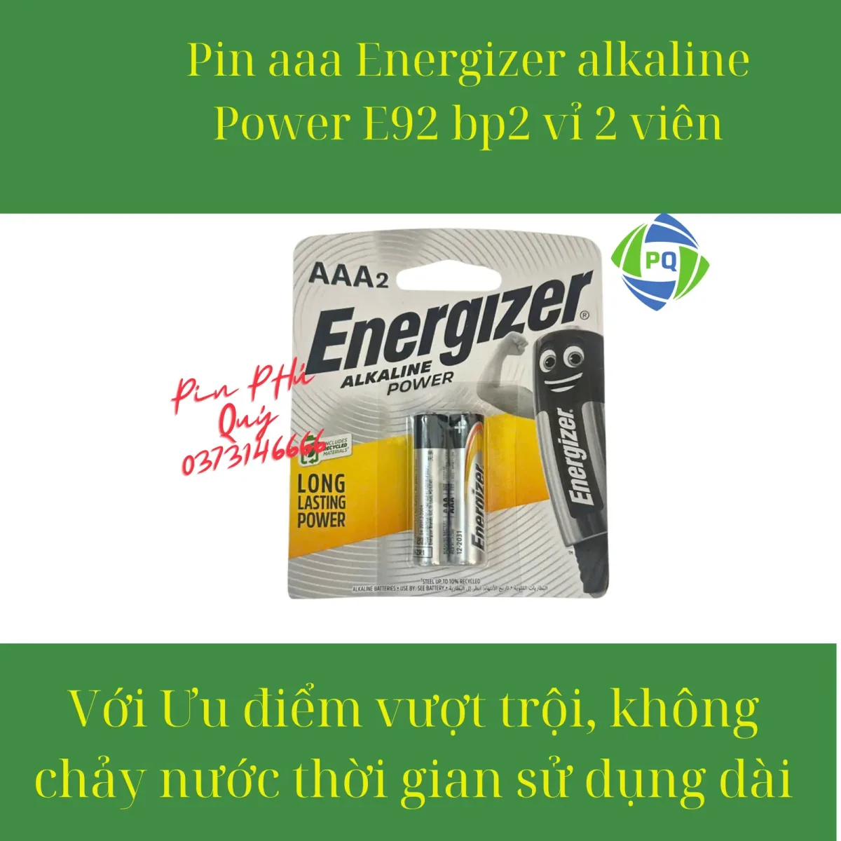 Pin AAA Energizer alkaline Power E92bp2 chính hãng vỉ 2 viên - Pin Phú Quý