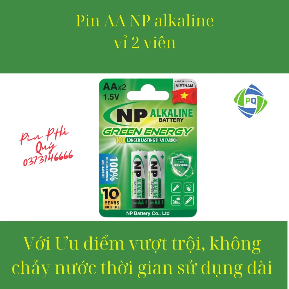 Pin Alkaline NP AA – LR6 (EG)/2B vỉ 2 viên - Pin Phú Quý