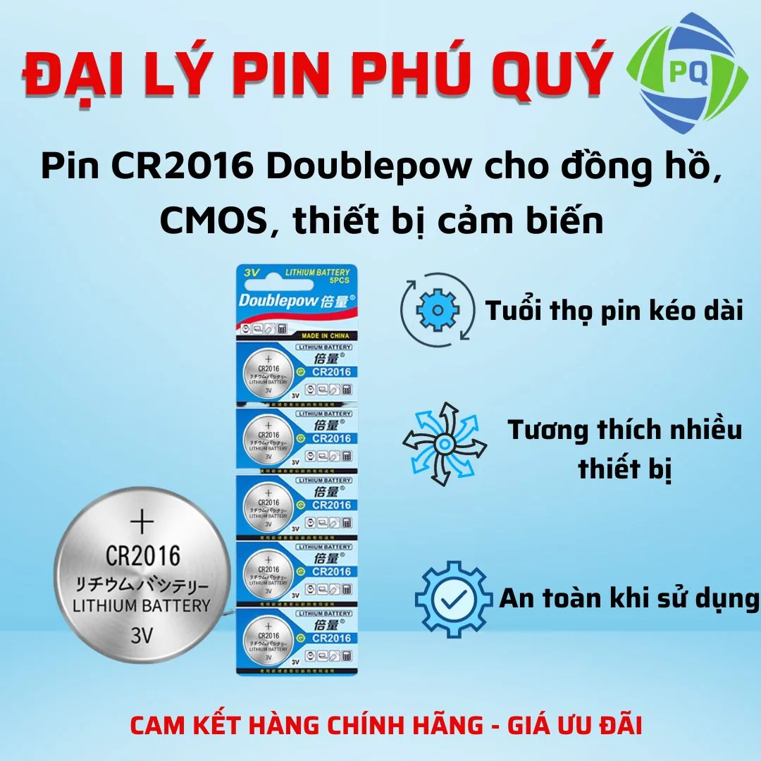 Pin CR2016 Doublepow dùng cho CMOS, Đồng hồ đeo tay, Cảm biến - Pin Phú Quý