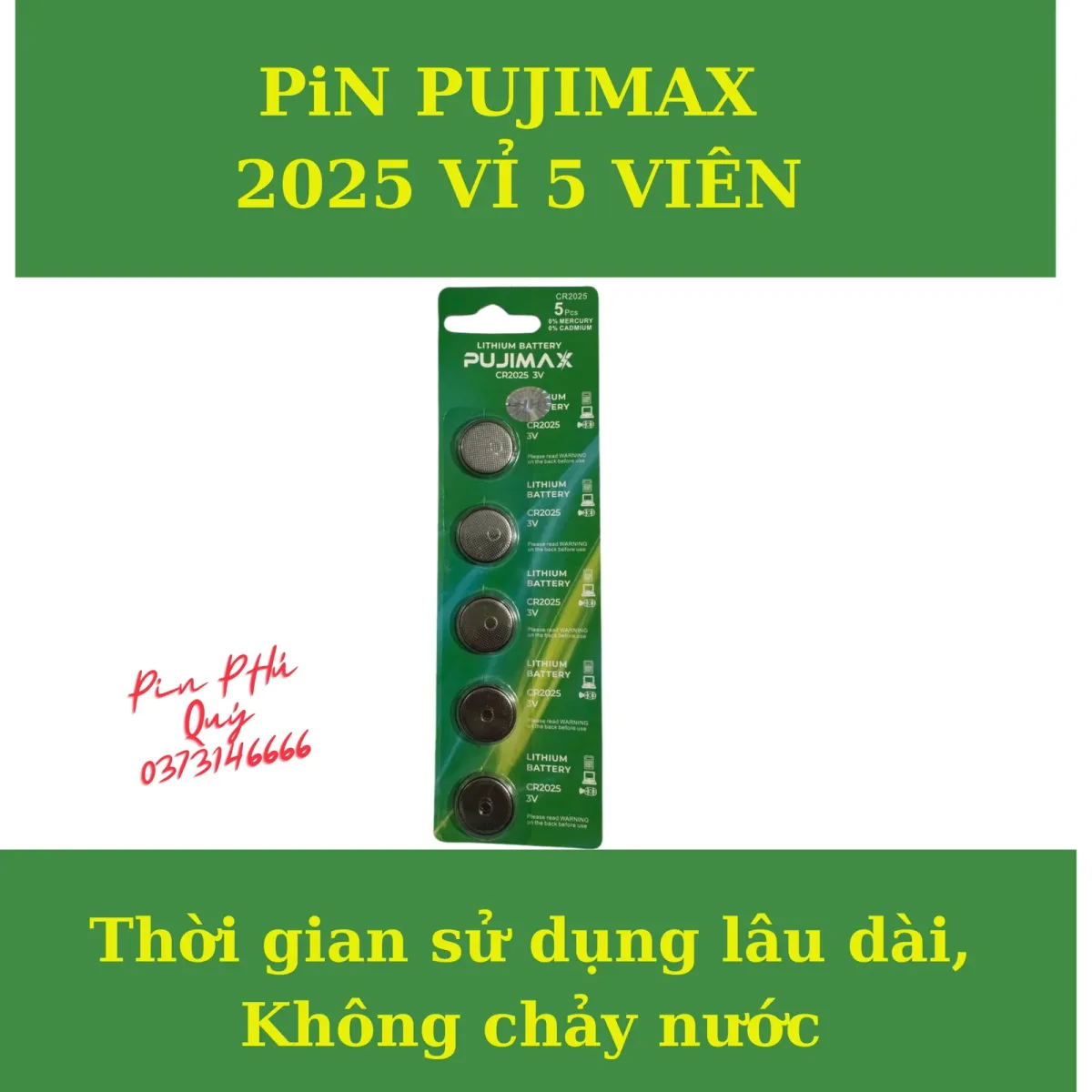 Pin  PUJIMAX Cr 2025 vỉ 5 chính hãng - Pin Phú Quý
