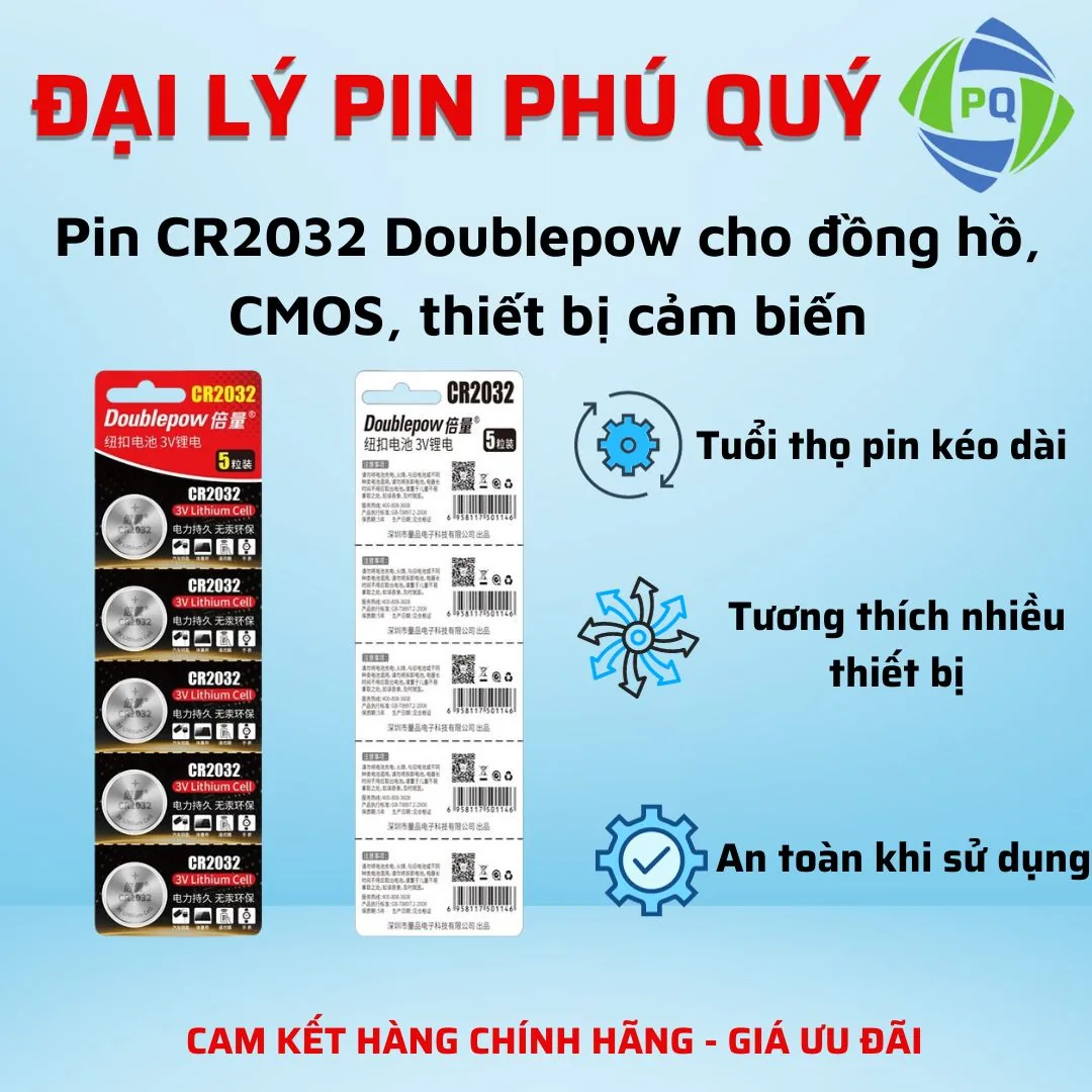 Pin CR2032 Doublepow dùng cho CMOS, Đồng hồ đeo tay, Cảm biến - Pin Phú Quý