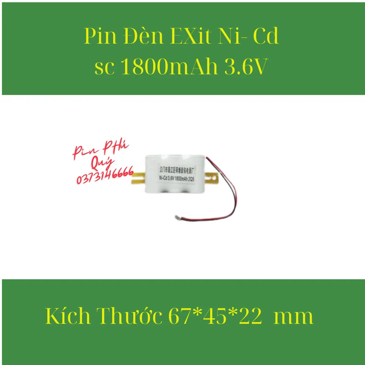 Pin đèn exit Ni-Cd sc 1800mAh 3.6V - Pin Phú Quý
