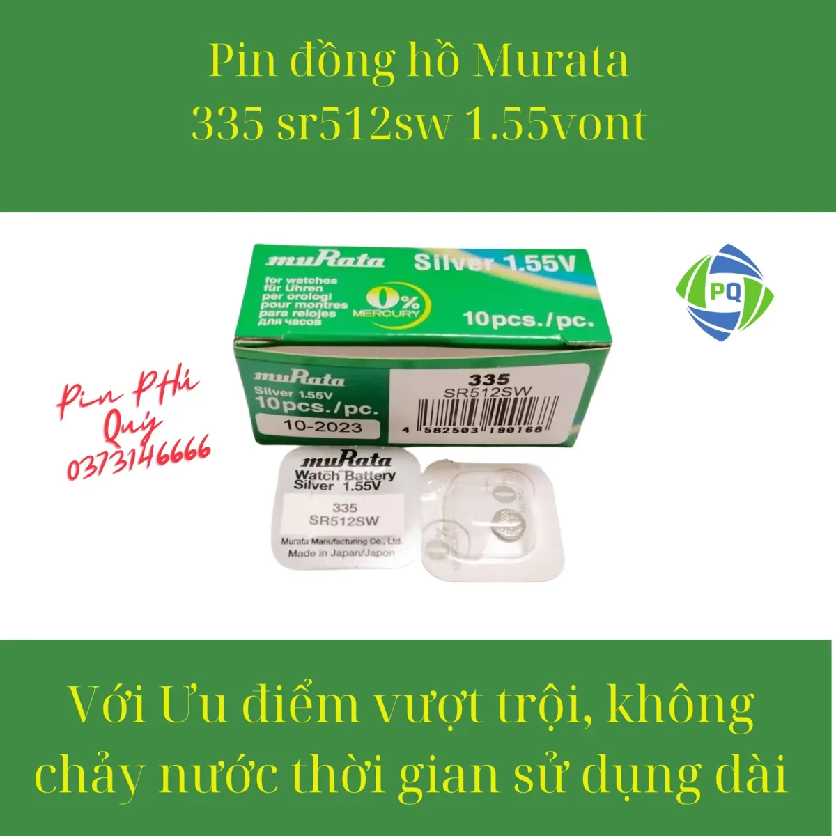 Pin đồng hồ MuRata SR512SW _Pin 343 1.55vont Chính hãng made in Japan