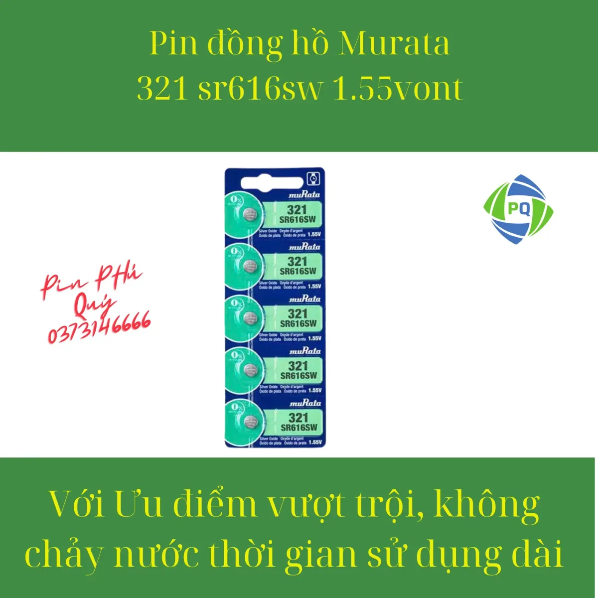 Pin đồng hồ MuRata SR616SW _Pin 371 1.55vont Chính hãng made in Japan - Pin Phú Quý