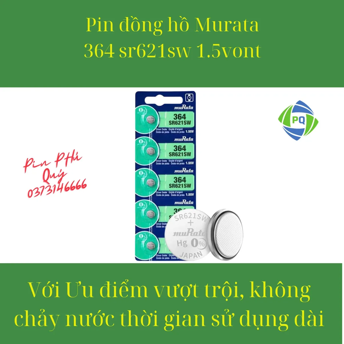 Pin đồng hồ MuRata SR621SW _Pin 364 1.55vont Chính hãng - Pin Phú Quý