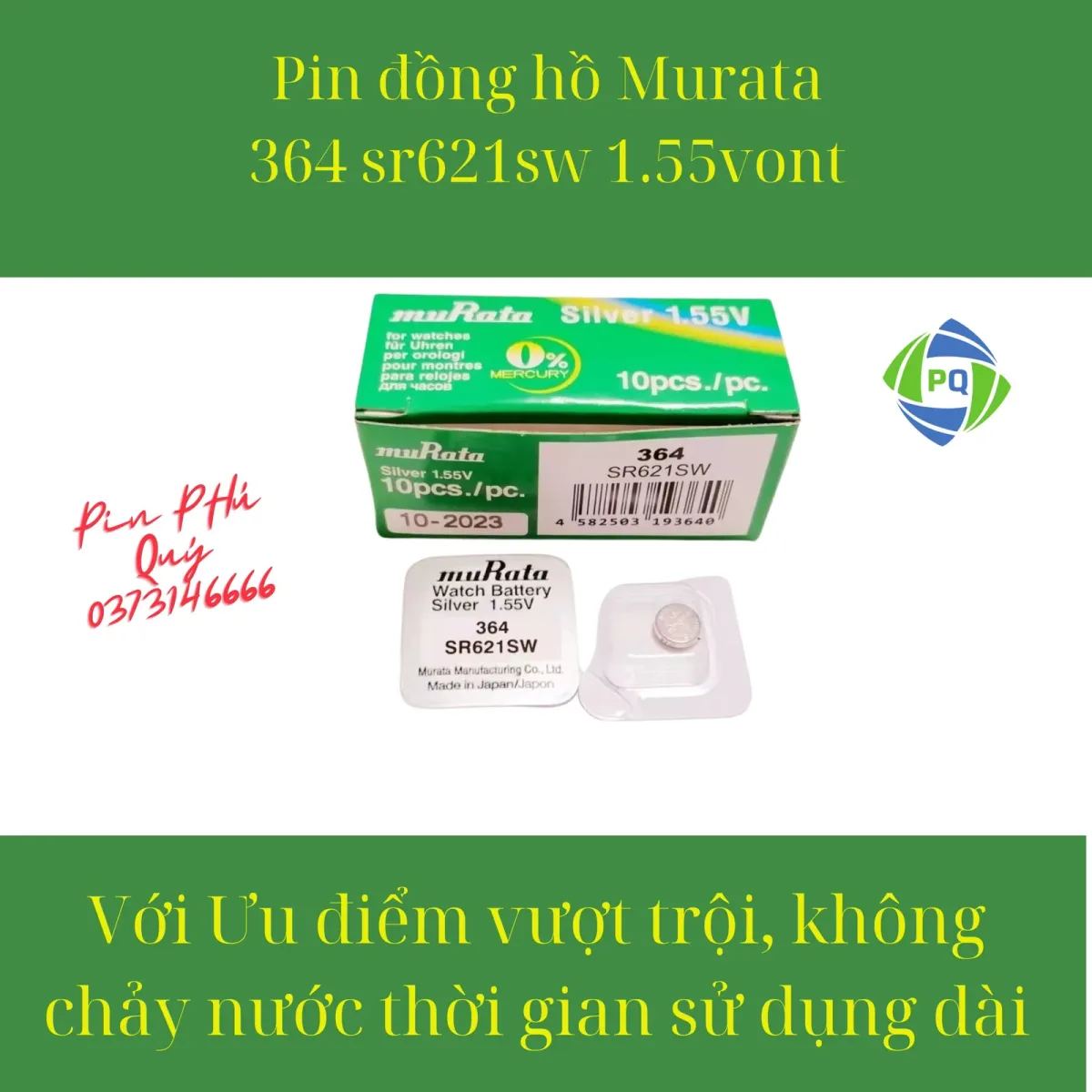 Pin đồng hồ MuRata SR621SW _Pin 364 1.55vont Chính hãng made in Japan - Pin Phú Quý
