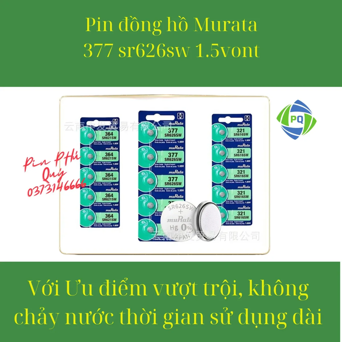 Pin đồng hồ MuRata SR626SW _Pin 377 1.55vont Chính hãng - Pin Phú Quý
