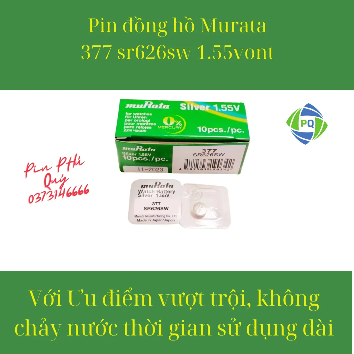 Pin đồng hồ MuRata SR626SW _Pin 377 1.55vont Chính hãng made in Japan - Pin Phú Quý