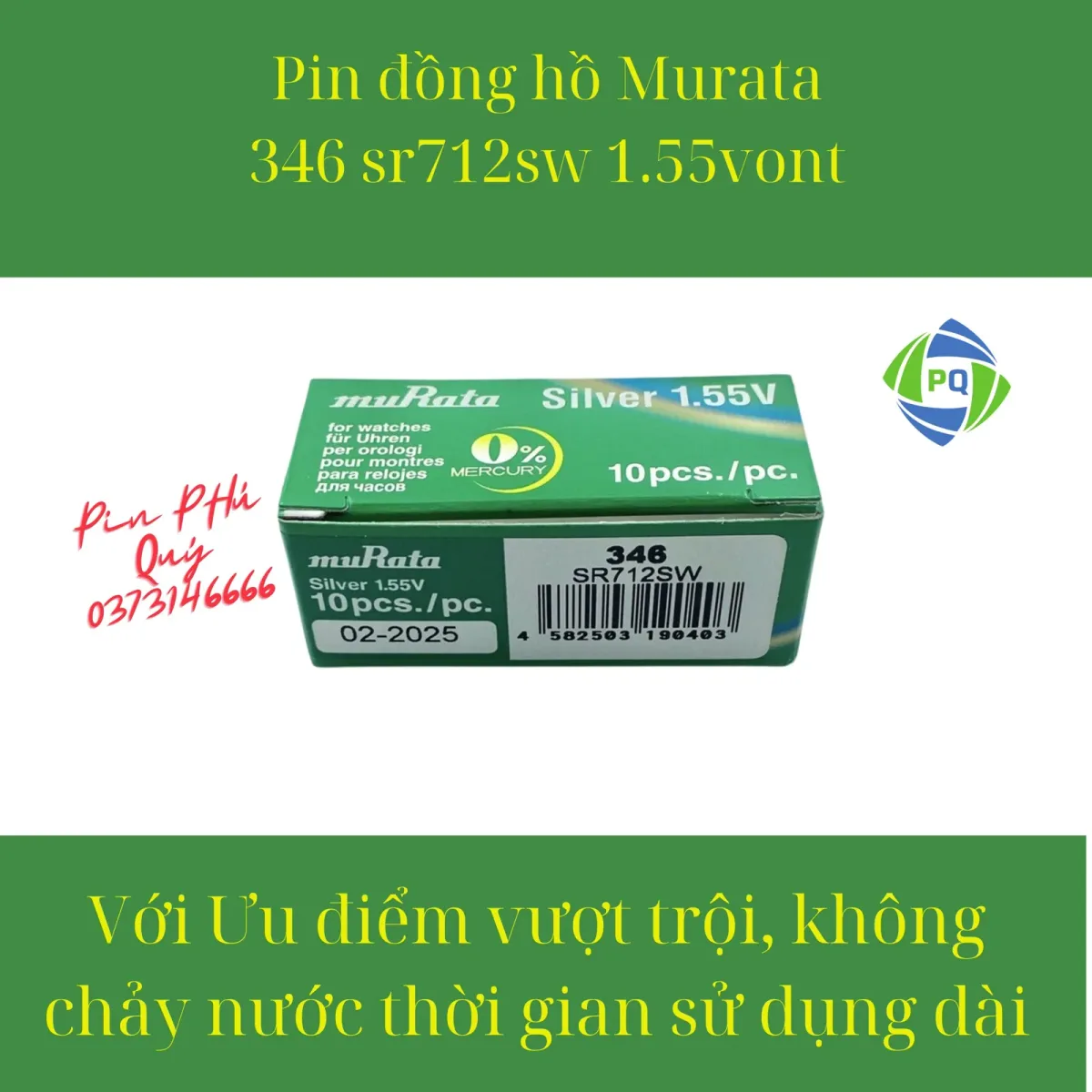 Pin đồng hồ MuRata SR712SW _Pin 346 1.55vont Chính hãng made in Japan