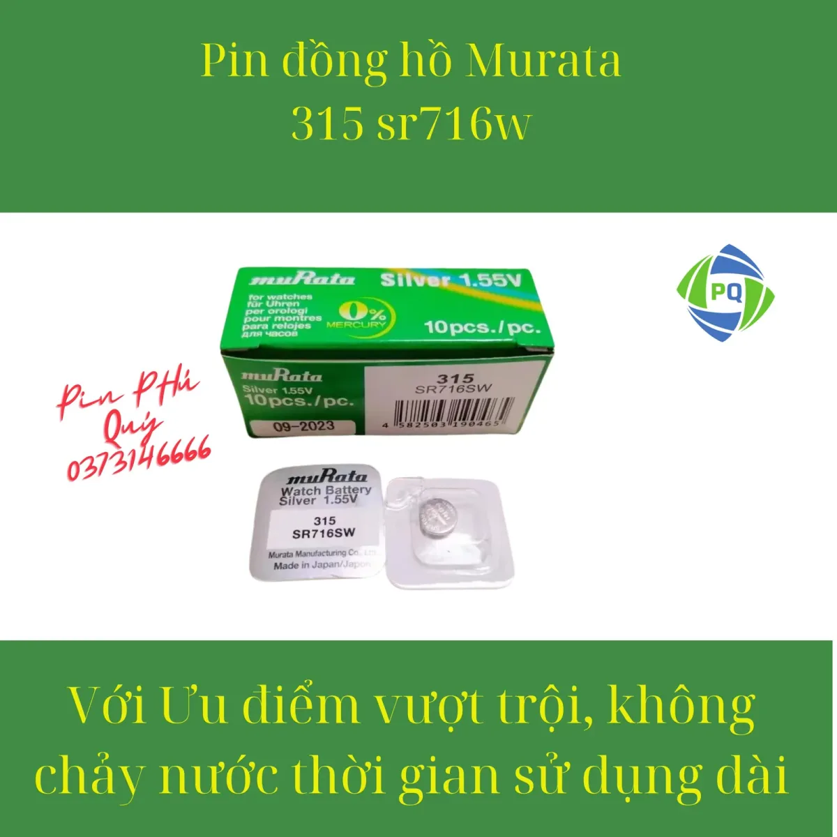 Pin đồng hồ MuRata SR716SW _Pin 315 1.55vont Chính hãng made in Japan - Pin Phú Quý