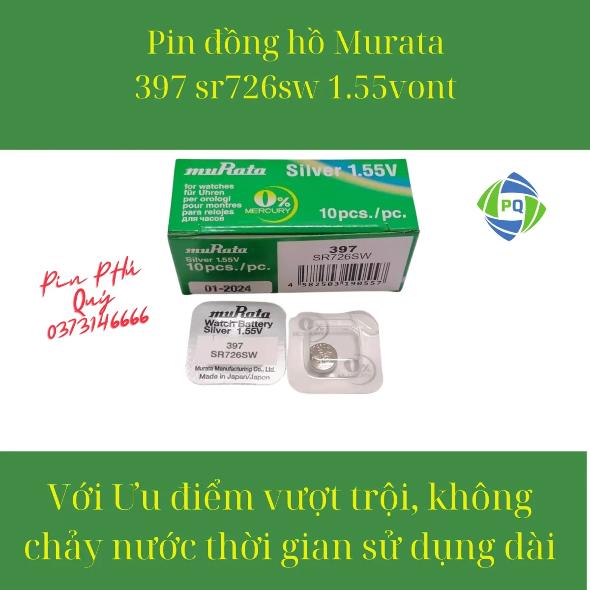 Pin đồng hồ MuRata SR726SW _Pin 397 1.55vont Chính hãng made in Japan - Pin Phú Quý