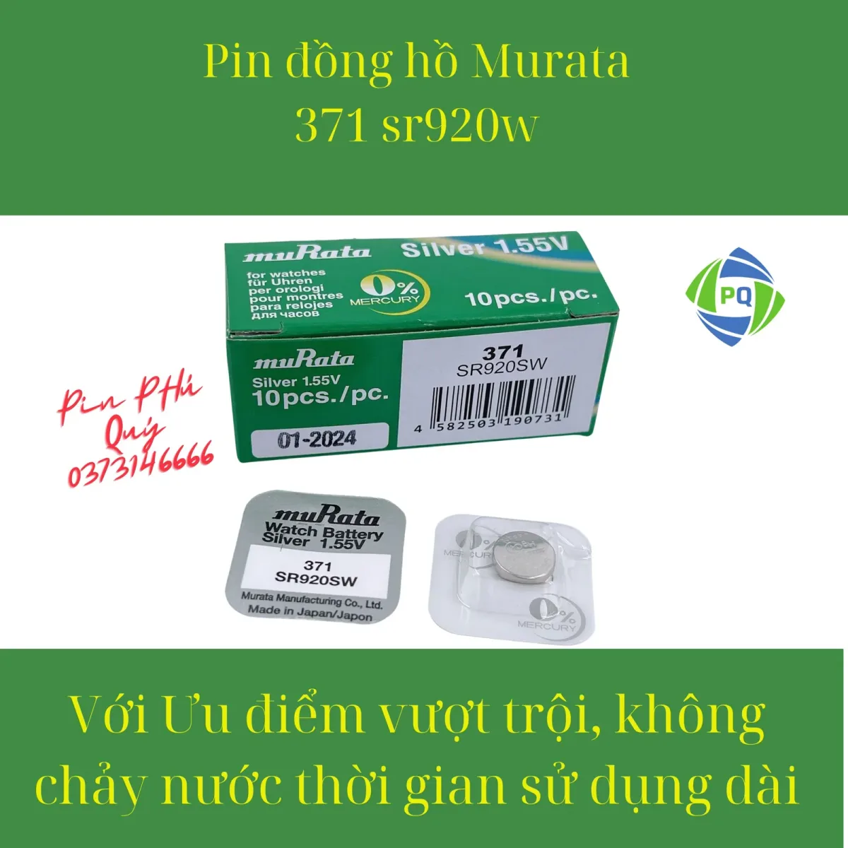 Pin đồng hồ MuRata SR920SW _Pin 371 1.55vont Chính hãng made in Japan - Pin Phú Quý