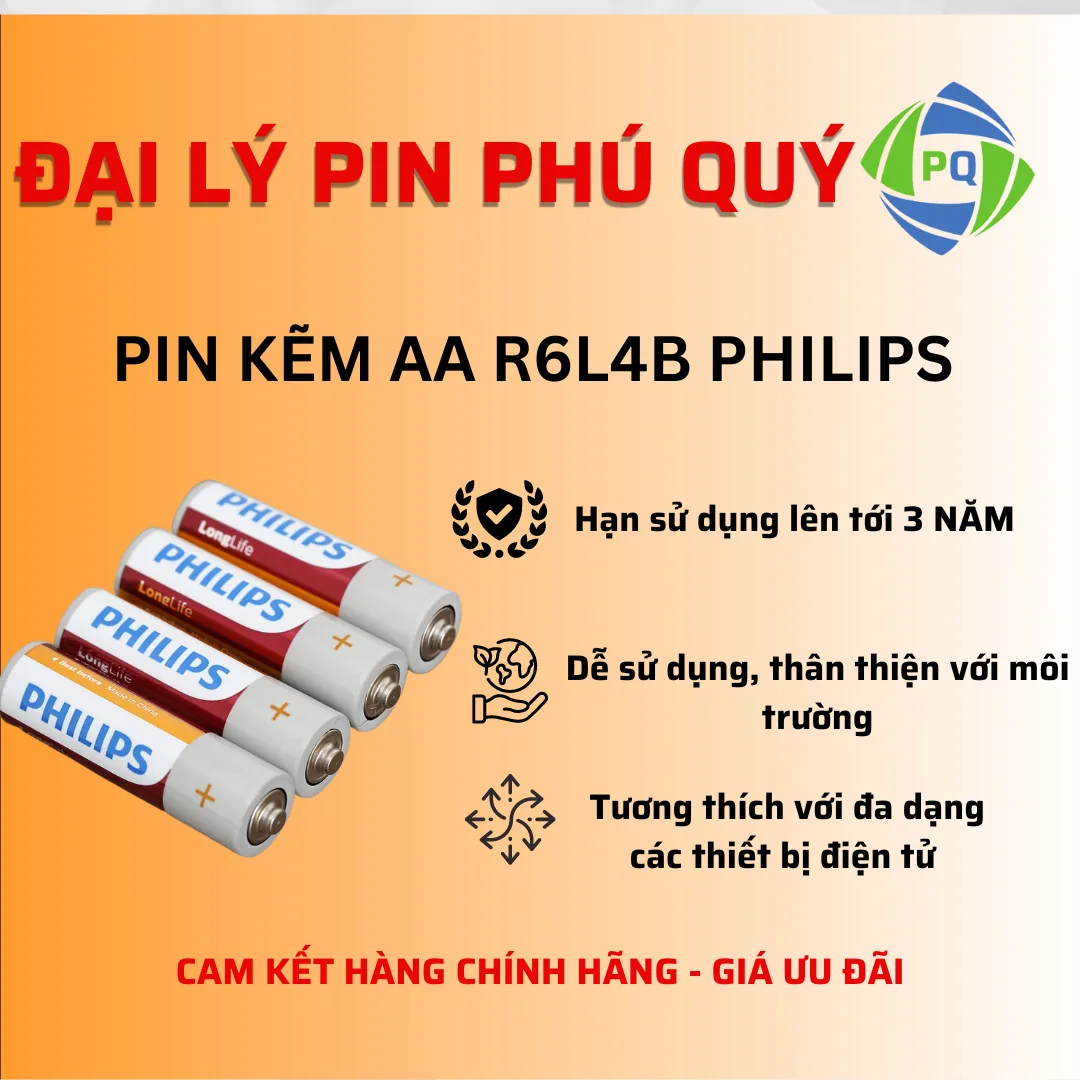 Pin kẽm AA Philips R6L4B Philips giá tốt (Vỉ 4 viên) - Pin Phú Quý
