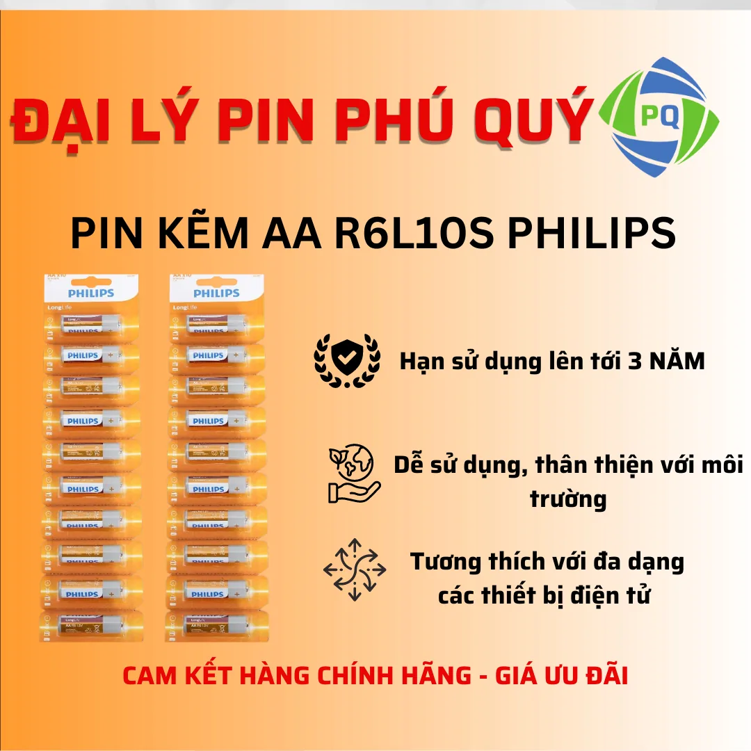 Pin kẽm AA Philips R6L10S Philips giá tốt (Vỉ 10 viên) - Pin Phú Quý