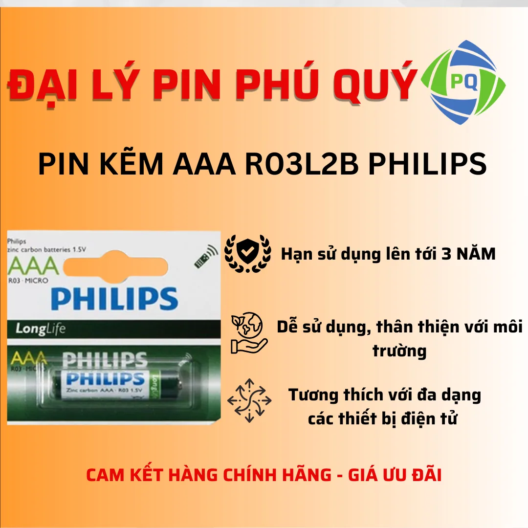 Pin kẽm AAA R03L2B Philips giá tốt (Vỉ 2 viên) - Pin Phú Quý