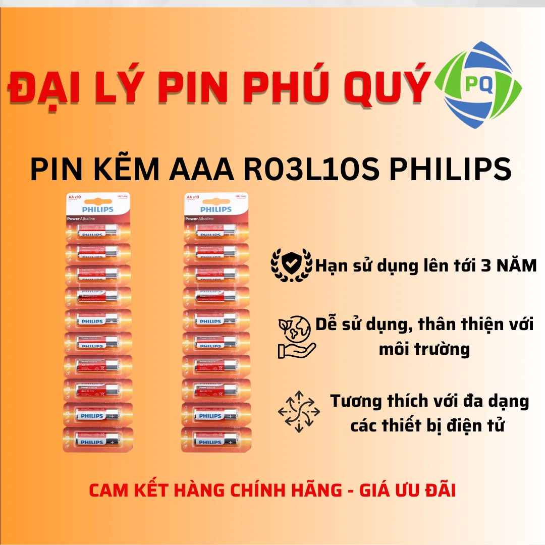 Pin kẽm AAA R03L10S Philips giá tốt (Vỉ 10 viên) - Pin Phú Quý