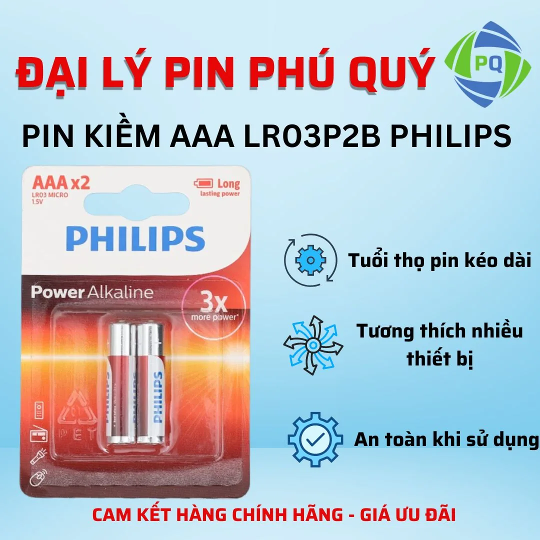 Pin kiềm Alkaline AAA LR03P2B Philips (Vỉ 2 viên) - Pin Phú Quý