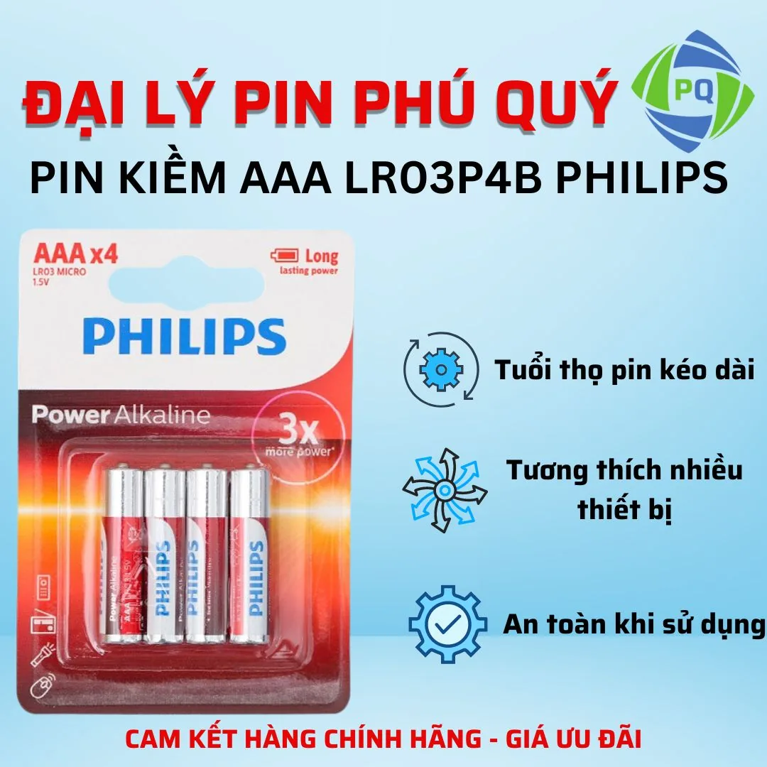 Pin kiềm Alkaline AAA LR03P4B Philips (Vỉ 4 viên) - Pin Phú Quý