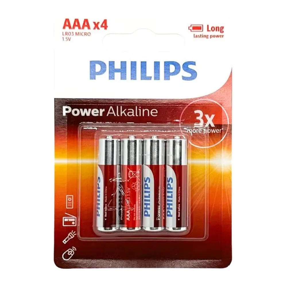 Pin kiềm Alkaline AAA LR03P4B Philips (Vỉ 4 viên)