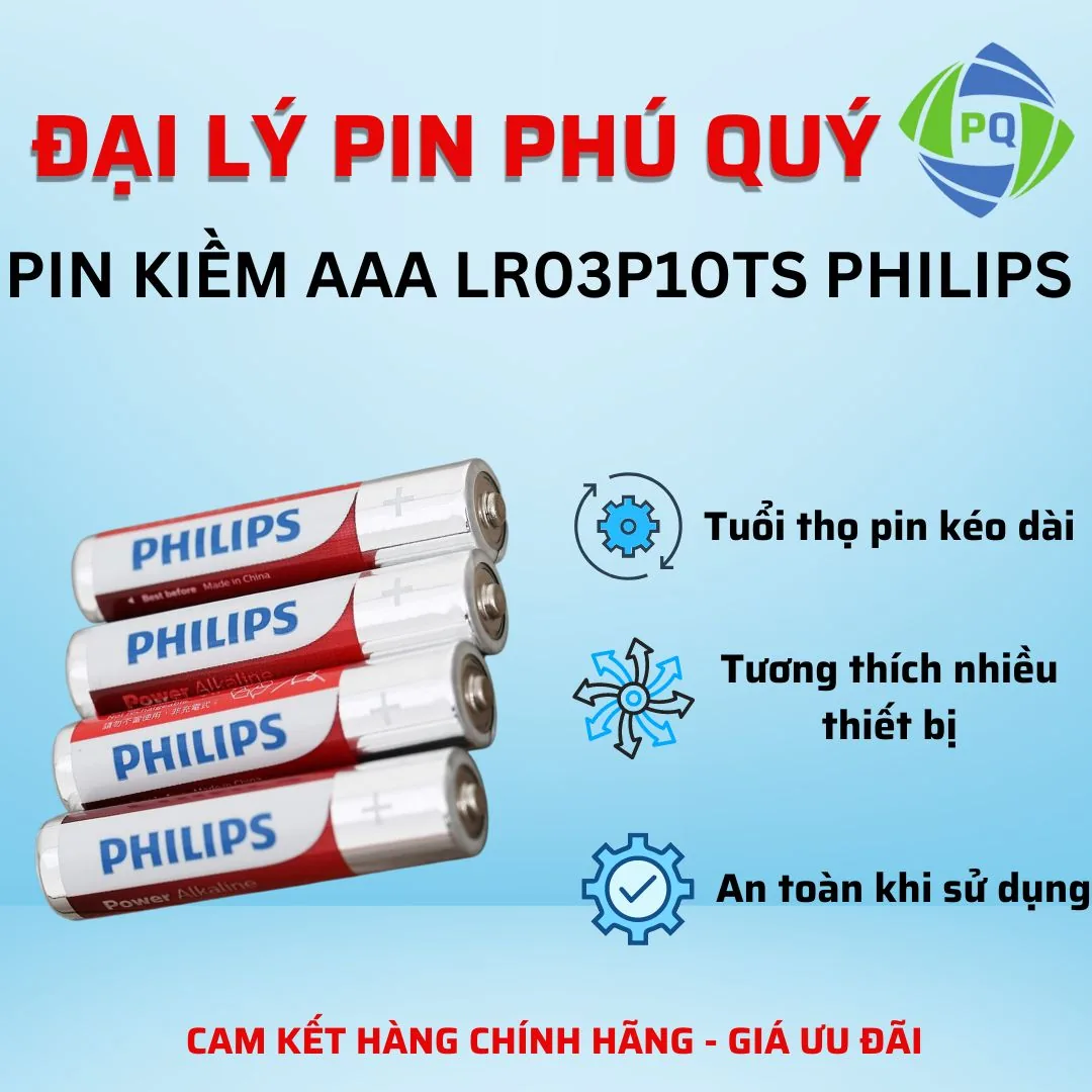 Pin kiềm Alkaline AAA LR03P10TS Philips (Vỉ 10 viên) - Pin Phú Quý
