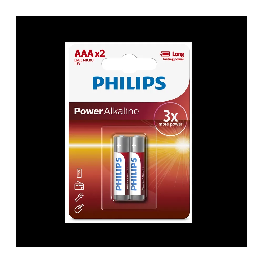 Pin kiềm Alkaline AAA LR03P2B Philips (Vỉ 2 viên)