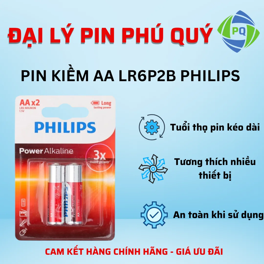 Pin kiềm Alkaline AA LR6P2B Philips (Vỉ 2 viên) - Pin Phú Quý