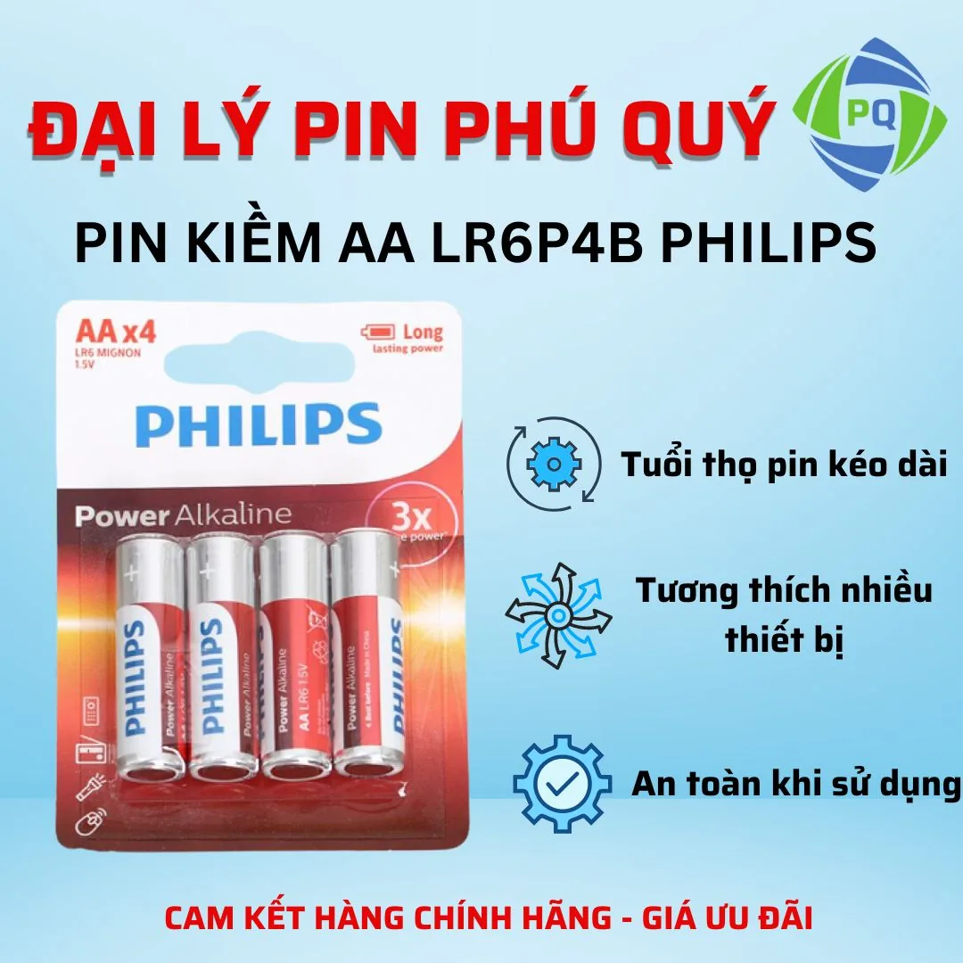 Pin kiềm Alkaline AA LR6P4B Philips (Vỉ 4 viên) - Pin Phú Quý