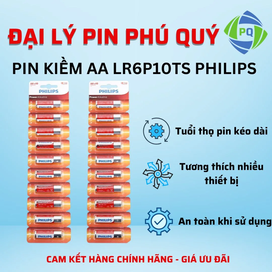 Pin kiềm Alkaline AA LR6P10TS Philips (Vỉ 10 viên) - Pin Phú Quý