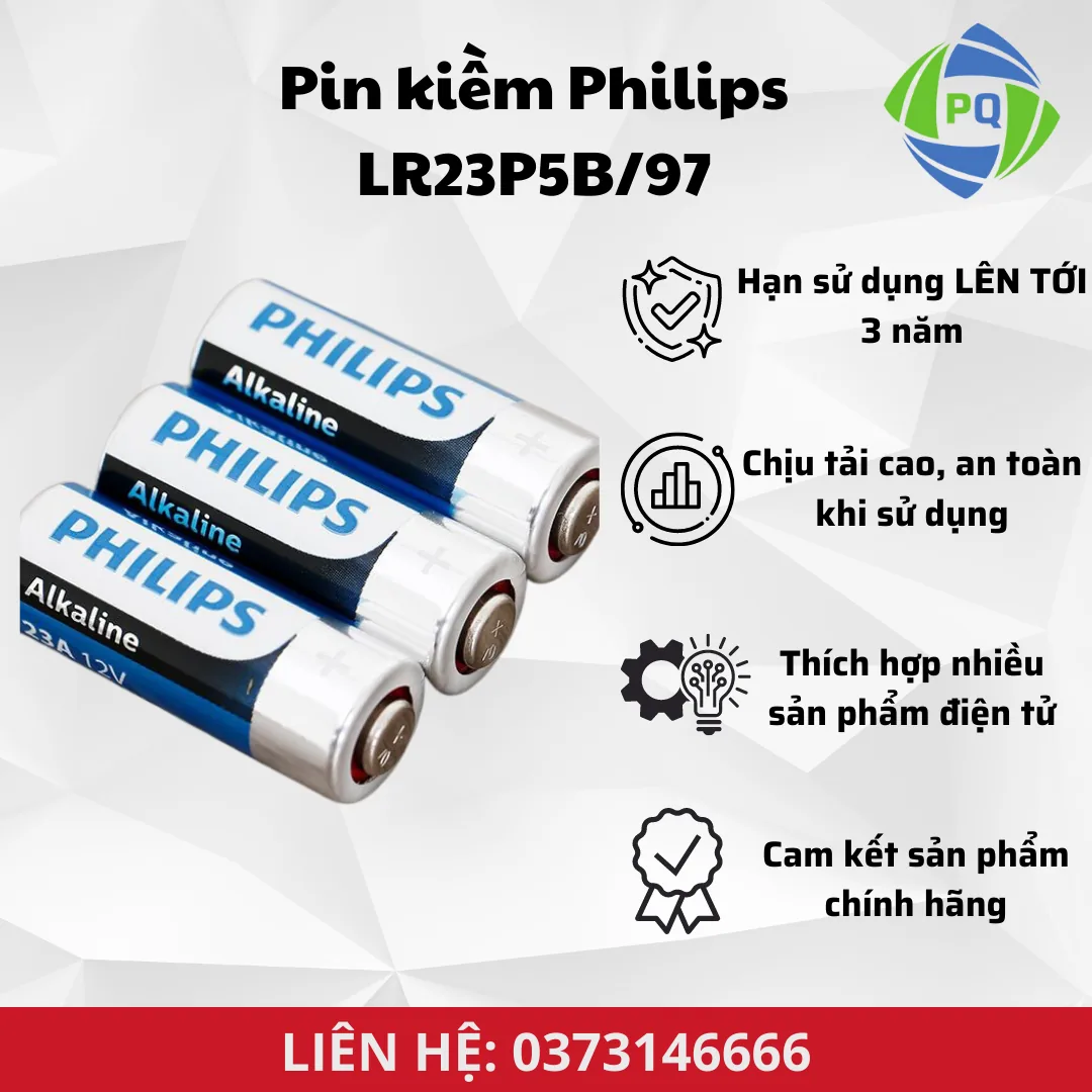 Vỉ 5 viên pin kiềm Philips LR23P5B/97 - Pin Phú Quý