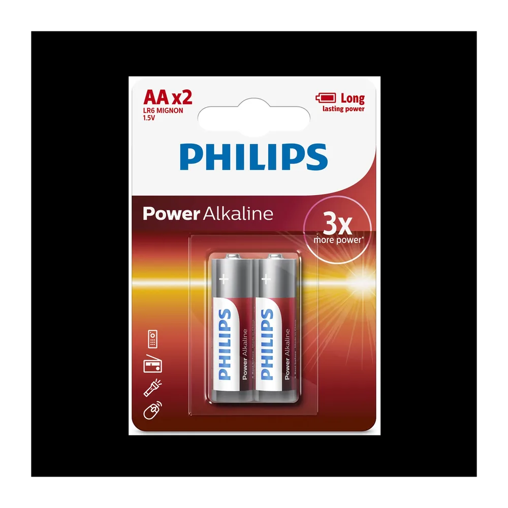 Pin kiềm Alkaline AA LR6P2B Philips (Vỉ 2 viên)