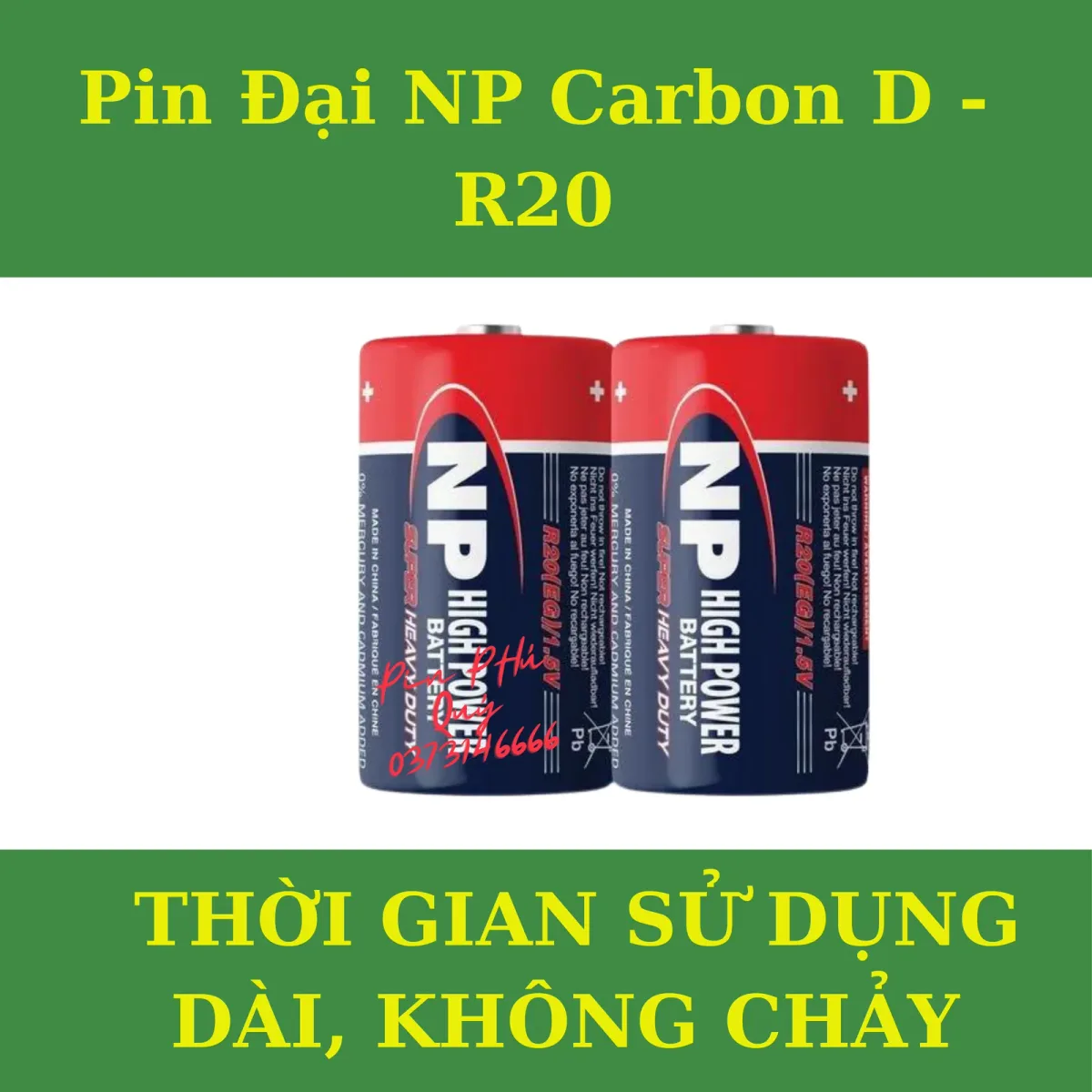 Pin NP Đại cacbon R20 gói 2 viên - Pin Phú Quý