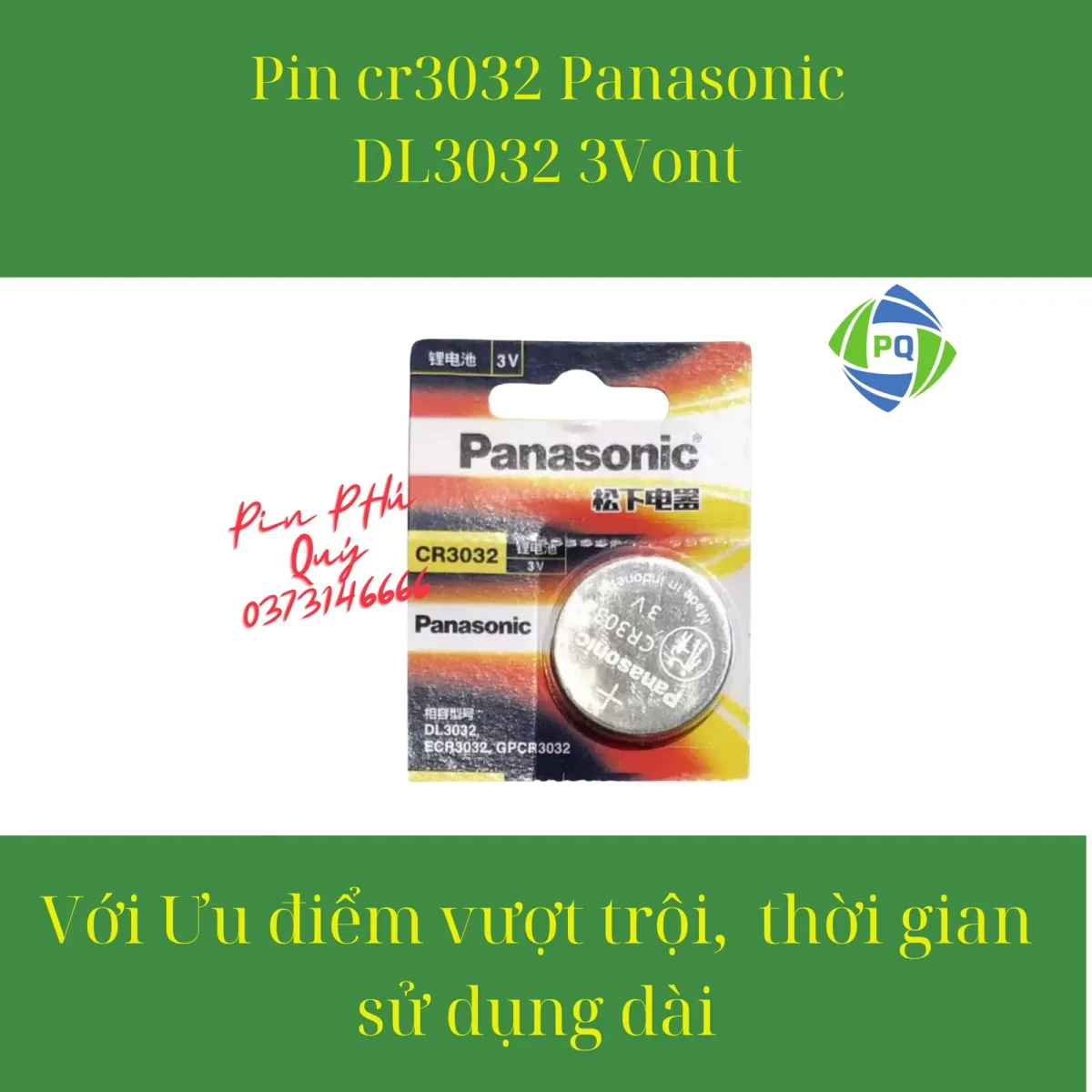 Pin Panasonic CR3032 3vont chính hãng, giá rẻ - Pin Phú Quý