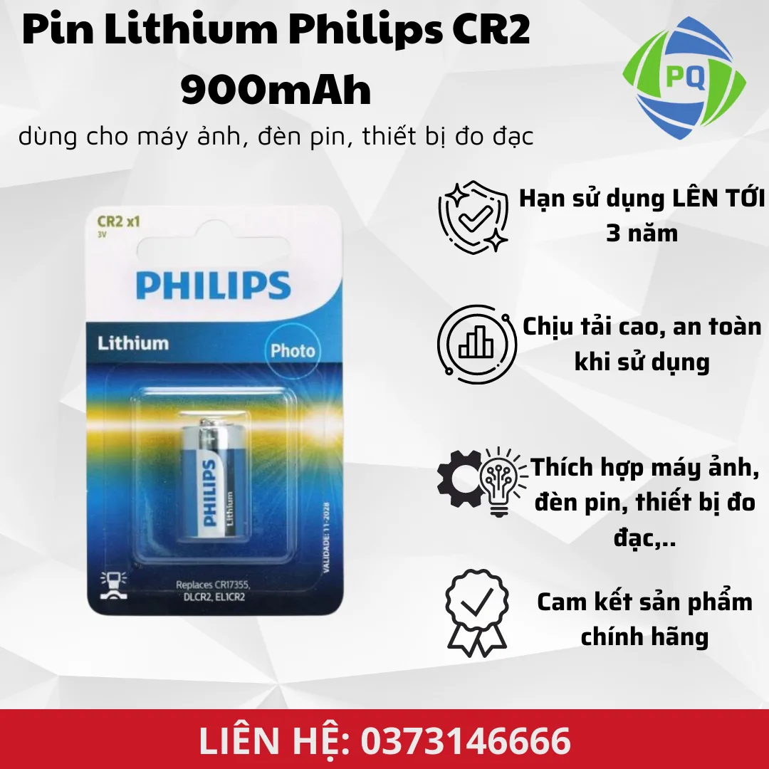 Vỉ 1 viên Lithium 900mAh CR2 Philips uy tín, chất lượng - Pin Phú Quý