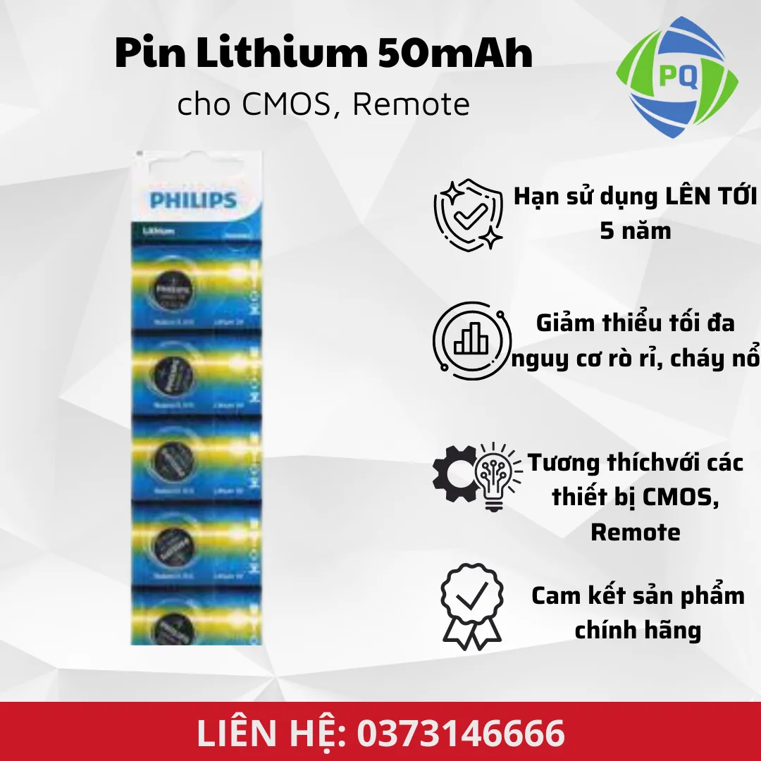 Vỉ 5 viên Pin Lithium Philips CR1616P5B - Pin Phú Quý