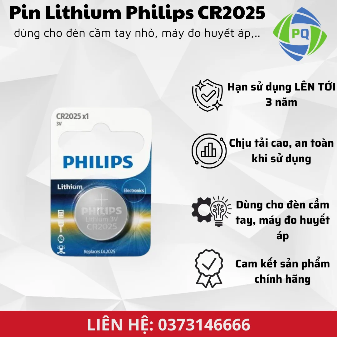 Vỉ 1 viên Pin cúc áo CR2025 Philips giá tốt - Pin Phú Quý