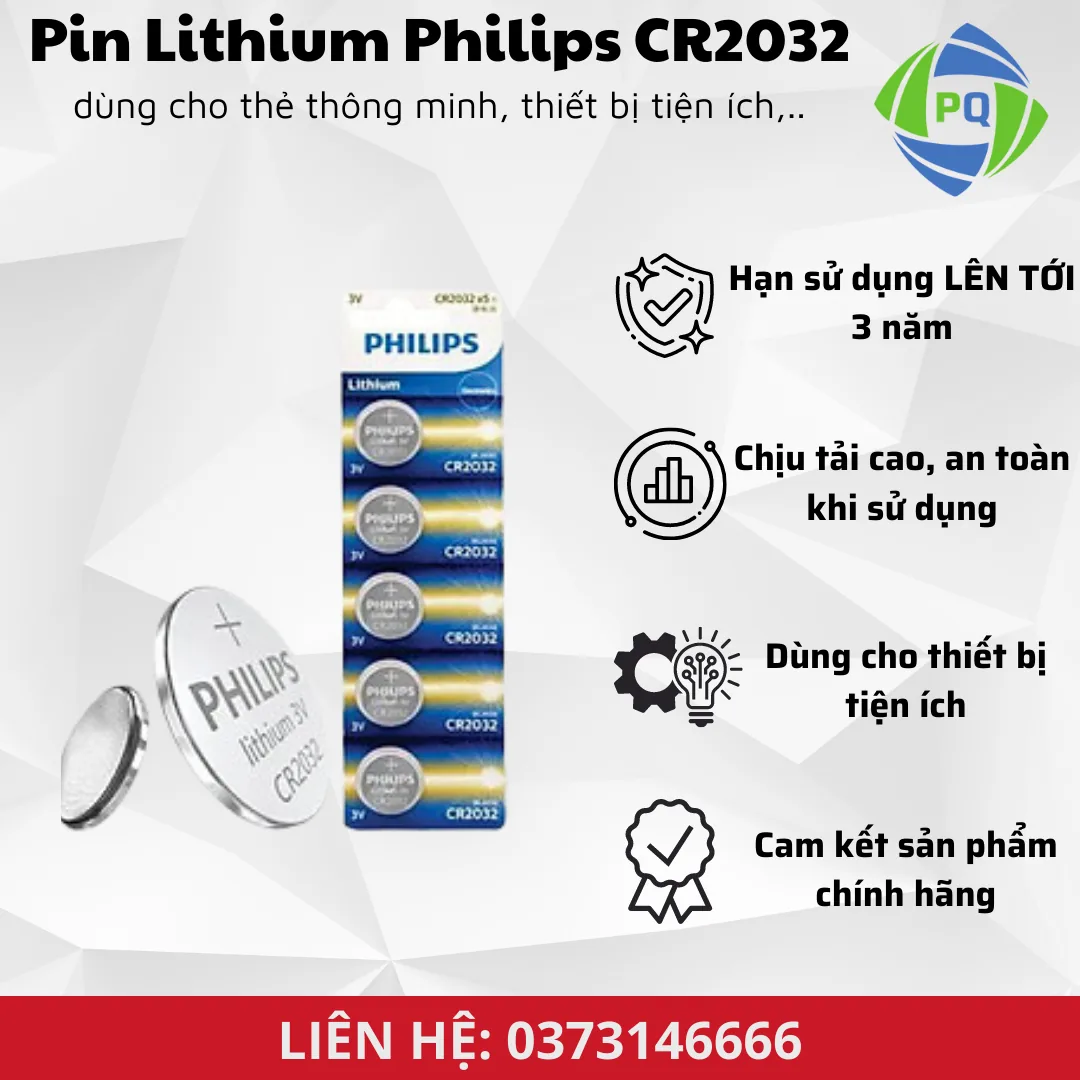 Vỉ 5 viên Pin Lithium CR2032 Philips giá tốt - Pin Phú Quý