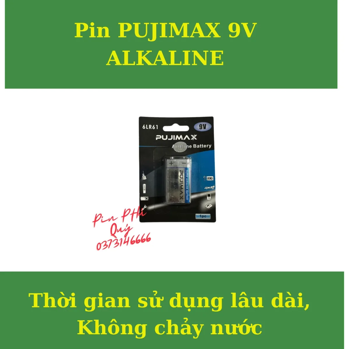 Pin Pujimax 9v alkaline chính hãng vỉ 1 viên - Pin Phú Quý
