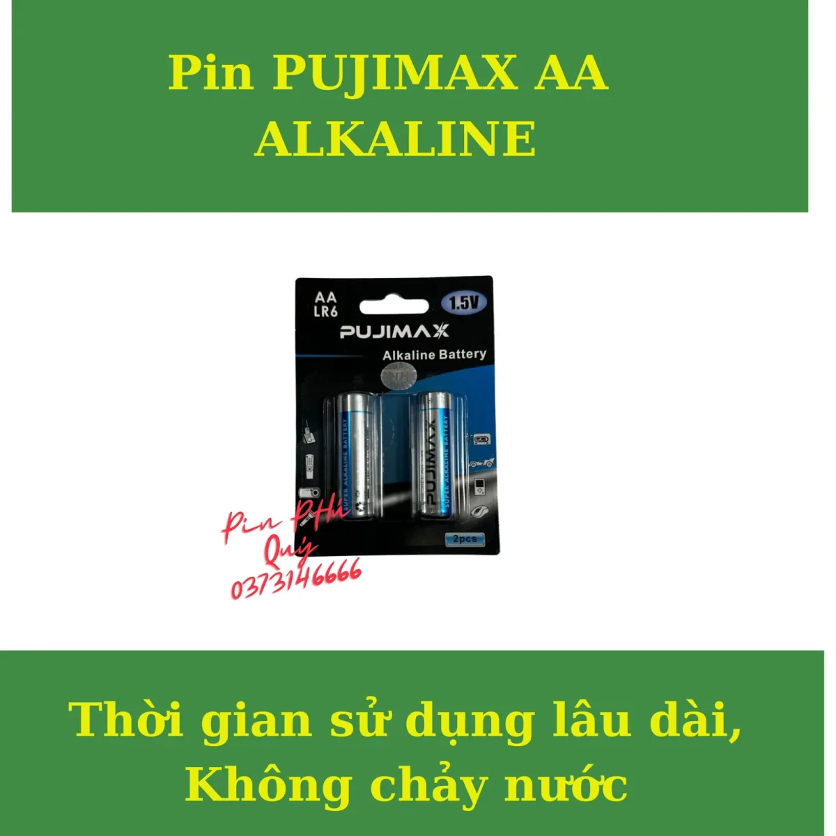 Pin Pujimax AA alkaline chính hãng vỉ 2 viên - Pin Phú Quý