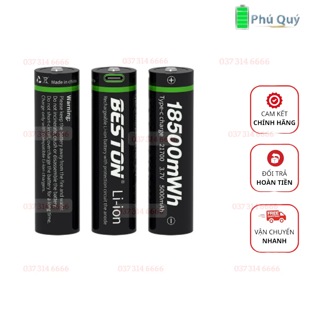 Pin sạc 18500 beston 3.7V công suất lớn 5000mAh lithium Type-c cổng Sạc - Pin Phú Quý
